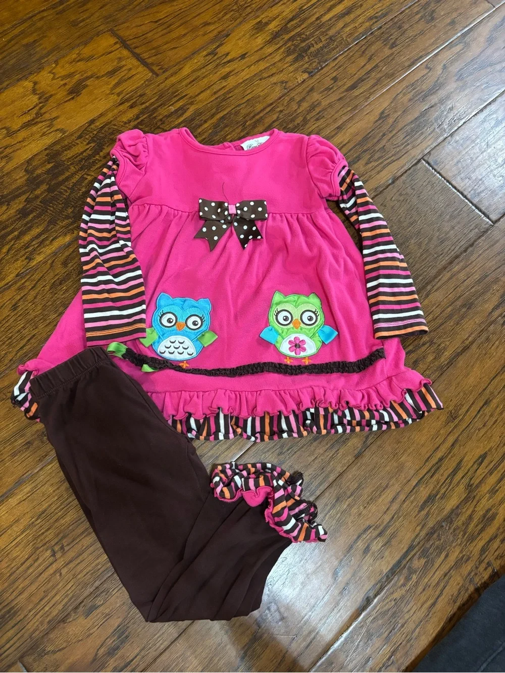 Rare Editions Hot Pink Tunic with Brown Polka-Dot Bow